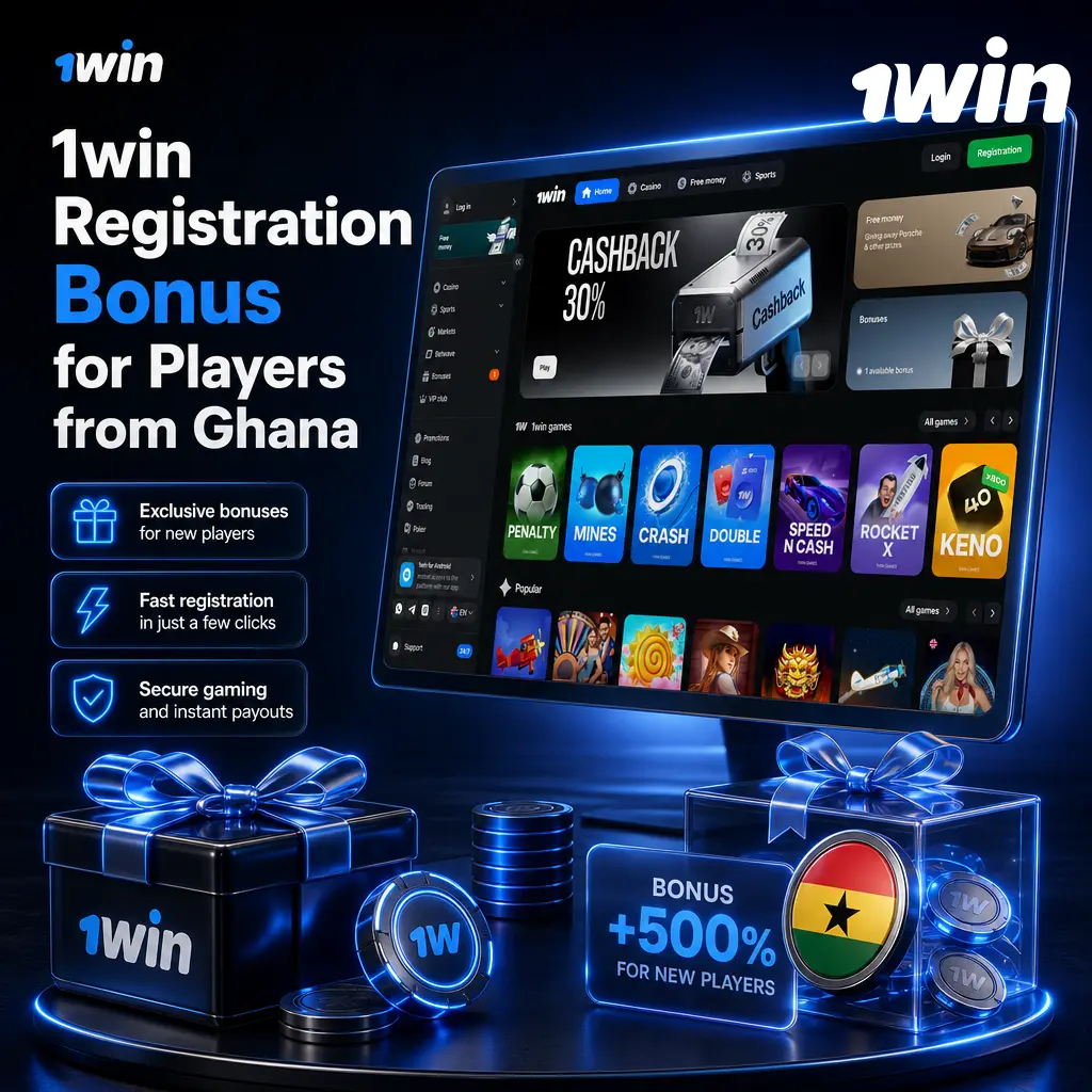 1win Ghana registration bonus: up to 500% welcome package across 4 deposits plus 500 free spins and Early Payout feature.